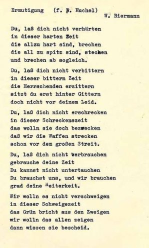 Ermutigung für seinen Freund, den Dichter Peter Huchel: Wolf Biermanns Text „Du, laß dich nicht verhärten“, geschrieben 1968.