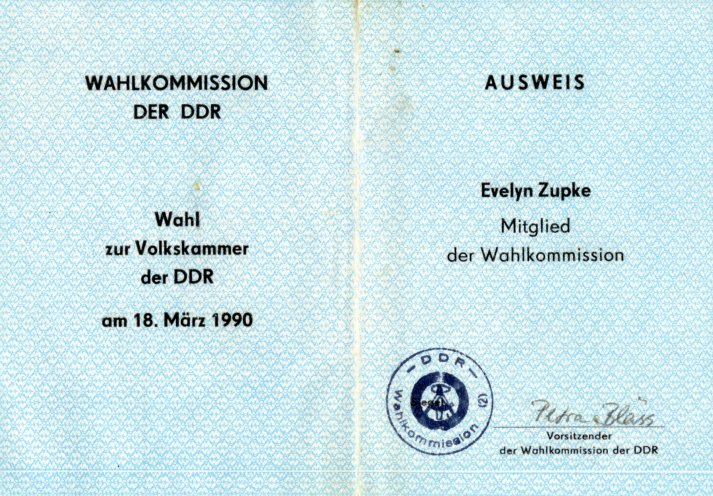 Ausweis der Wahlkommission 1990. Quelle: Robert-Havemann-Gesellschaft