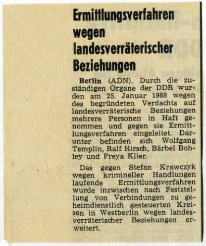 „Landesverräterische Beziehungen“: So wird die DDR-Bevölkerung über die Verhaftungen auf und nach der Luxemburg-Liebknecht-Demonstration informiert.