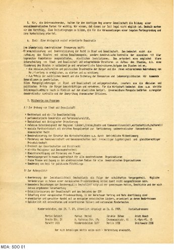 Gründungsaufruf der SDP (August 1989). Quelle: Robert-Havemann-Gesellschaft, Seite 2 von 2