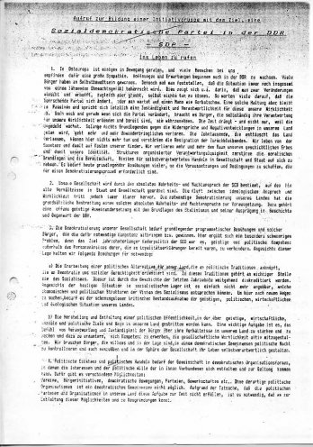 Gründungsaufruf der SDP (August 1989).