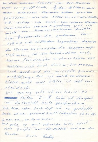 Im November 1961 flüchtet der 17-jährige Schüler Falco Werkentin nach West-Berlin. In einem Brief an einen Freund schildert er seine Flucht. Quelle: Privat-Archiv Falco Werkentin, Seite 6 von 6