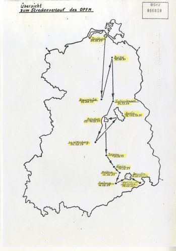 Die Staatsicherheit dokumentiert den Streckenverlauf des Olof-Palme-Friedensmarsches 1987.Quelle: BStU, MfS, ZOS 1965 Bl. 0010