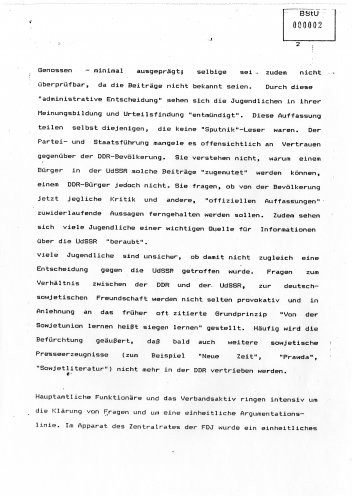 Jede Menge Arbeit nach dem Sputnik-Verbot: Die Stasi sammelt alle Informationen über Proteste von Jugendlichen gegen das Verbot der sowjetischen Zeitschrift. Quelle: Robert-Havemann-Gesellschaft (BStU-Kopie), Seite 2 von 6