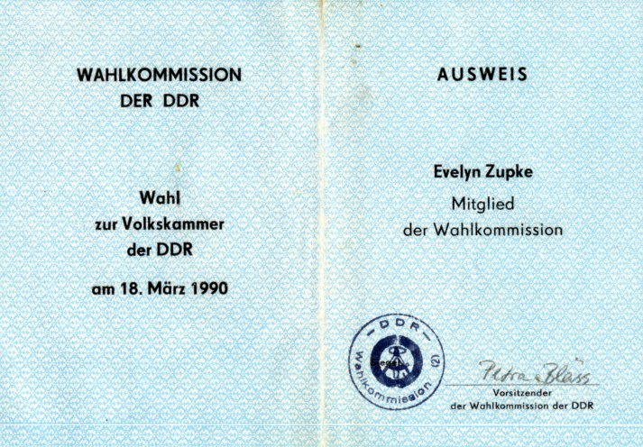 Ausweis der Wahlkommission 1990. Quelle: Robert-Havemann-Gesellschaft / RHG_Fo_HAB_15234