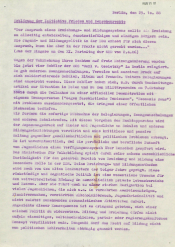 "Wir fordern die sofortige Rücknahme der Relegierung, Zwangsumschulungen und anderen Schulstrafen." In einer Erklärung solidarisiert sich die Initiative Frieden und Menschenrecht (IFM) mit Kai Feller und den anderen mit Schulstrafen belegten Jugendlichen....