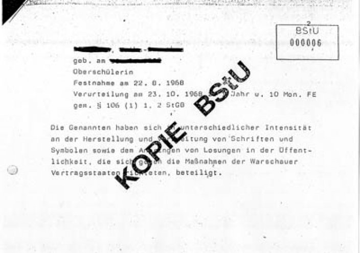 „Staatsfeindliche Hetze“: Bericht des MfS über die Flugblattaktion von Thomas Brasch, Rosita Hunzinger, Erika Berthold, Sanda Weigl und Bettina Wegner.