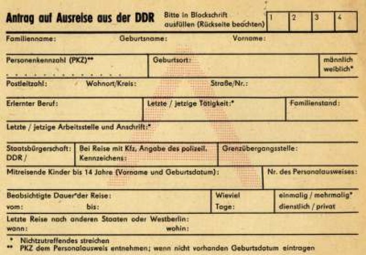 Antragsformular für die Ausreise ins sozialistische Ausland.