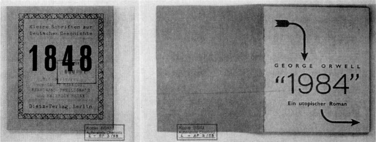 George Orwells Roman „1984“ kursiert als Tarnschrift mit dem Titel „1848“ unter den Schülern in Werdau. Im Bild: das Deckblatt und die Innenseite des Romans. Quelle: BStU, Ast Chemnitz Z-AP 3/58