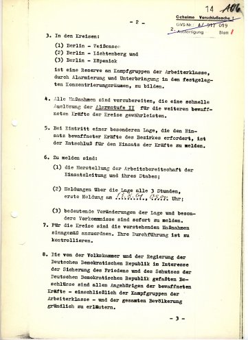 Walter Ulbricht, Vorsitzender des Nationalen Verteidigungsrates der DDR, befiehlt die Herstellung der erhöhten Einsatzbereitschaft. Seite 2 von 3