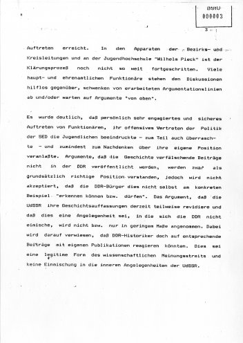 Jede Menge Arbeit nach dem Sputnik-Verbot: Die Stasi sammelt alle Informationen über Proteste von Jugendlichen gegen das Verbot der sowjetischen Zeitschrift. Quelle: Robert-Havemann-Gesellschaft (BStU-Kopie), Seite 3 von 6