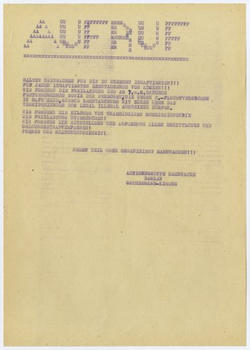 Die Aktionsgruppe Mahnwache Berlin Gethsemanekirche ruft zur Teilnahme und Organisation von Mahnwachen für die zu Unrecht Inhaftierten auf. Quelle: Robert-Havemann-Gesellschaft / RHG_Fak_0085
