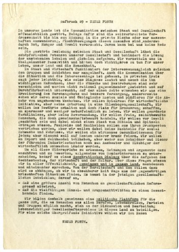 „Die Zeit ist reif!“ Gründungsaufruf des Neuen Forums „Aufbruch 89“ (September 1989). Seite 1 von 2. Quelle: Robert-Havemann-Gesellschaft / RHG_Fak_0436