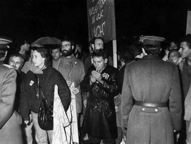 Demonstrationszug durch die Leipziger Innenstadt am 23. Oktober 1989.