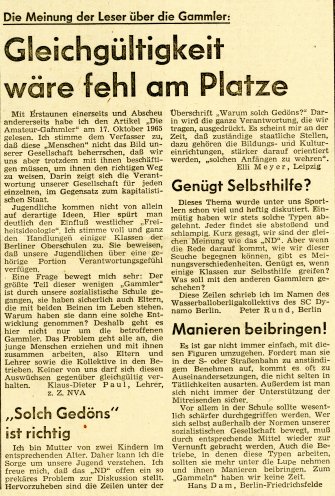 Die Spießer regen sich auf: Leserbriefe zum Artikel „Die Amateur-Gammler“ im Neuen Deutschland vom 17. Oktober 1965. Quelle: Neues Deutschland, 22. Oktober 1965, S. 4