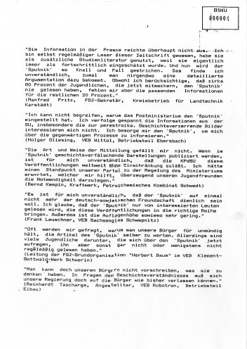 Jede Menge Arbeit nach dem Sputnik-Verbot: Die Stasi sammelt alle Informationen über Proteste von Jugendlichen gegen das Verbot der sowjetischen Zeitschrift. Quelle: Bundesarchiv / Stasi-Unterlagen-Archiv, Seite 4 von 6