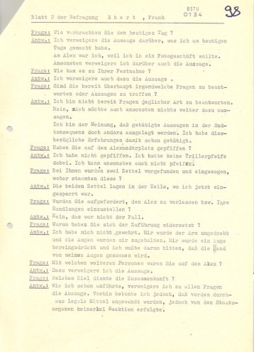 Nach seiner Verhaftung wegen der Teilnahme an einer Demonstration gegen die gefälschten Kommunalwahlen wird Frank Ebert durch die Staatssicherheit verhört. Quelle: BStU, MfS, Außenstelle Berlin, KD Prenzlauer Berg 7271, Bl. 135, Seite 2 von 3