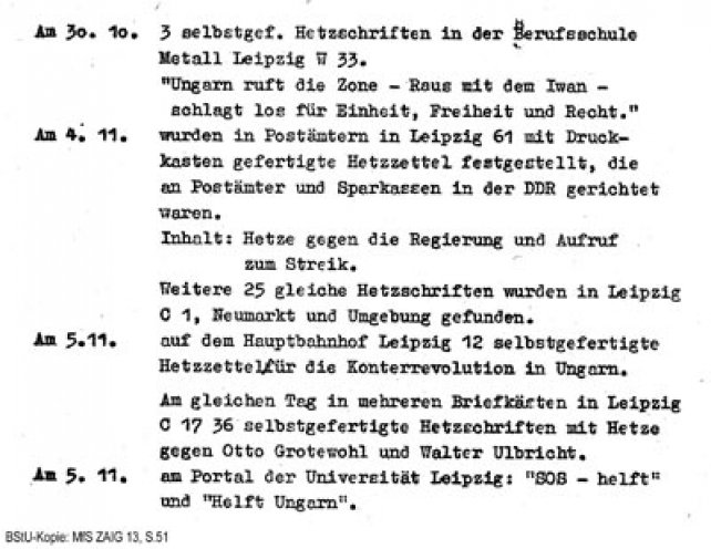 Betrifft: Feindtätigkeit. Bericht des MfS über die landesweiten Proteste gegen das SED-Regime. Der Stasi passt es nicht, dass sich viele Menschen in der DDR mit den Polen und Ungarn solidarisch zeigen.