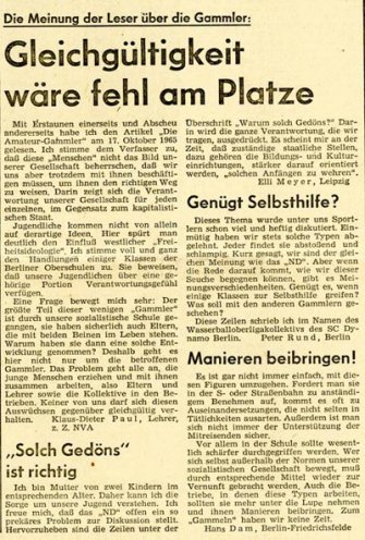 Die Spießer regen sich auf: Leserbriefe zum Artikel „Die Amateur-Gammler“ im Neuen Deutschland vom 17. Oktober 1965.