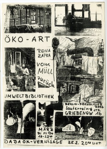 Veranstaltungsplakat „Öko-Art“: Ankündigung einer Öko-Vernissage von Rainer Zabka in der Umwelt-Bibliothek Berlin am 25. Februar 1987. Quelle: Robert-Havemann-Gesellschaft