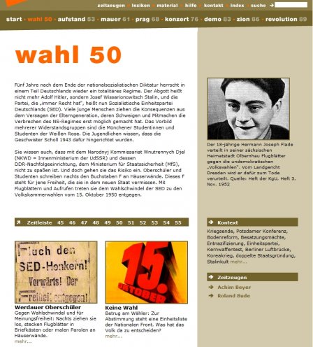 Ausschnitt der Portalseite "Wahl 50" (Design: Sandy Kaltenborn, www.image-shift.net)