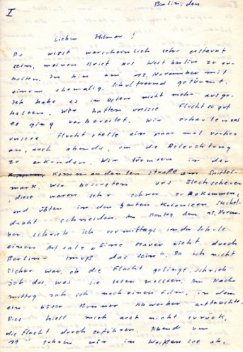 Im November 1961 flüchtet der 17-jährige Schüler Falco Werkentin nach West-Berlin. In einem Brief an einen Freund schildert er seine Flucht.