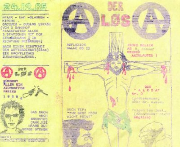 1985 entsteht das von Punks aus Berlin illegal produzierte Fanzine Alösa. Alösa bezieht sich auf die Erlöserkirche in Berlin Rummelsburg. Die Evangelische Kirche stellt den Punks den sogenannte Profikeller zur Verfügung – unter der Obhut des Sozialdiakons...