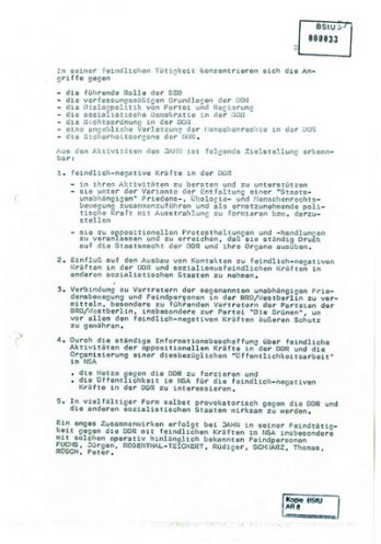 Kurzauskunft des MfS zu Roland Jahn vom 20. Januar 1988. Quelle: Bundesarchiv / Stasi-Unterlagen-Archiv, Seite 2 von 2