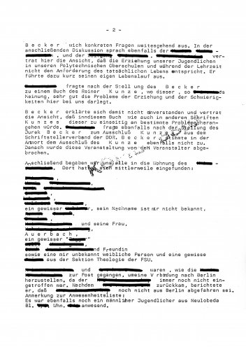18. November 1976. Bericht des Stasi-Spitzels mit dem Decknamen „Helmut Falke“ zu den Aktivitäten am 17. November 1976 anlässlich der Biermann-Ausbürgerung. Quelle: BStU, MfS, Ast. Gera 740/77, Bd. 3, Seite 2 von 3