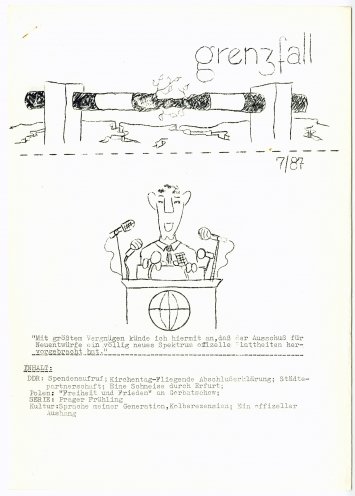 grenzfall Nr. 7/87. Seit der sechsten Ausgabe wird der grenzfall im Wachsmatrizenverfahren vervielfältigt. Quelle: Robert-Havemann-Gesellschaft / RHG_Fak_0043