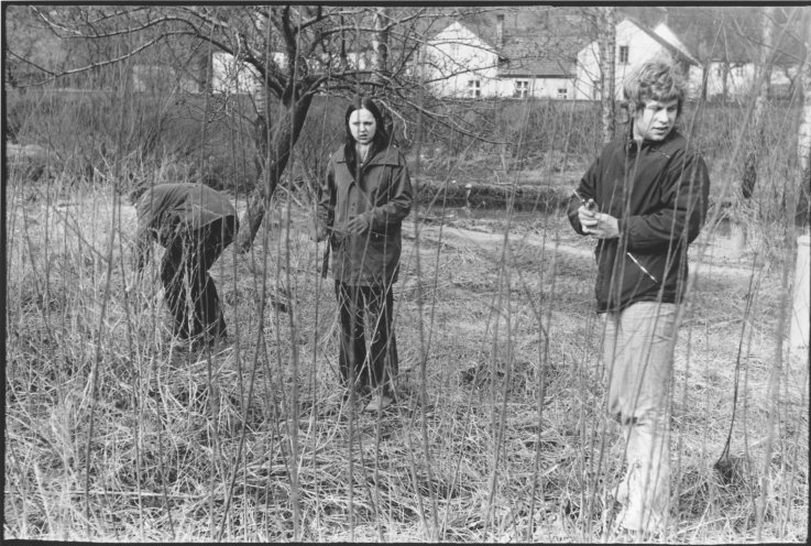 Weidenrutenschneiden für politische Gefangene in der DDR: Doris Hardekopf und Lutz Leibner im Februar 1975 in Dornburg. Das bei diesem Solidaritätseinsatz verdiente Geld wird für die Gerichtskosten der inhaftierten Freunde verwendet. Quelle: Robert-Havemann-Gesellschaft/Hans-Helmut...