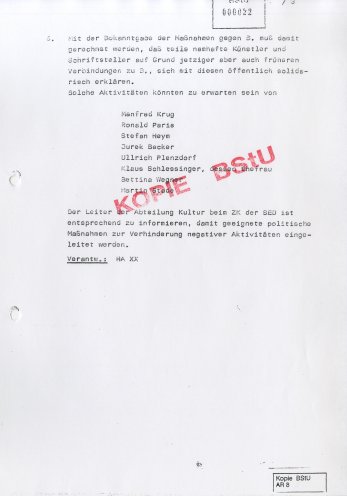 Die Staatssicherheit stellt sich auf "feindliche Aktionen" nach der Ausbürgerung Wolf Biermanns ein. Quelle: BStU, MfS, HA XX/9 896, Bl. 22, Seite 3 von 3