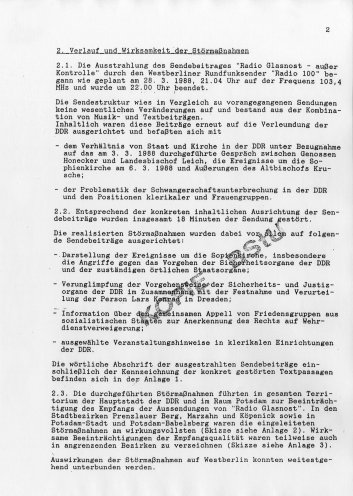 Schweres Geschütz gegen die Meinungsfreiheit: Mit zwölf Störsendern versucht die Stasi den Empfang der Sendereihe „Radio Glasnost – außer Kontrolle“ am 28. März 1988 in der DDR flächendeckend zu verhindern. Quelle: BStU, MfS, HA III, Nr. 494,...