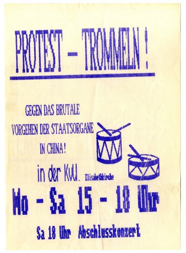 Aufruf zum Protesttrommeln in den Räumen der Kirche von Unten (Juni 1989). Quelle: Robert-Havemann-Gesellschaft