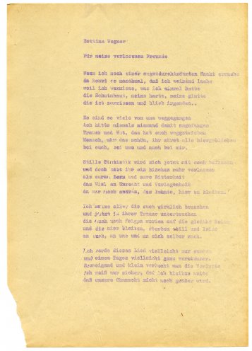 Das Lied „Für meine verlorenen Freunde“ schreibt Bettina Wegner 1978. Nach der Biermann Ausbürgerung und den darauf folgenden Repressalien gegen Protestierende verlassen viele Intellektuelle das Land Richtung Bundesrepublik. Quelle: Robert-Havemann-Gesellschaft