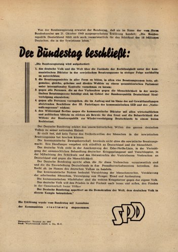 Erklärung aller Fraktionen des Deutschen Bundestags mit Ausnahme der kommunistischen, die gegen die undemokratische Art der Volkskammerwahlen vom 15.Oktober 1950 in der DDR Stellung bezieht und die Bundesregierung zu verschiedenen Maßnahmen auffordert....