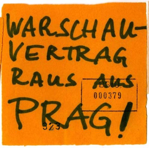 Flugblatt von Thomas Brasch, Rosita Hunzinger, Erika Berthold und Sanda Weigl gegen den Einmarsch der Truppen des Warschauer Paktes in die Tschechoslowakei. Die Flugblätter verteilen sie in der Nacht vom 22. auf den 23. August 1968 in Ost-Berlin.