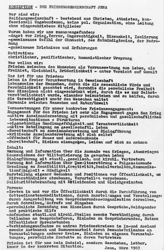 Konzeptpapier der Friedensgemeinschaft Jena vom März 1983.