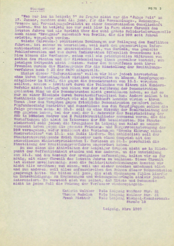 Im Vorfeld der Luxemburg-Liebknecht-Demonstration werden im Januar 1989 zahlreiche Oppositionelle verhaftet. Die Dokumentation „Die Mücke“, herausgegeben vom Arbeitskreis Gerechtigkeit und der Arbeitsgruppe Menschenrechte, dokumentiert die Ereignisse...