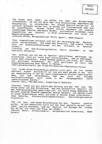 Jede Menge Arbeit nach dem Sputnik-Verbot: Die Stasi sammelt alle Informationen über Proteste von Jugendlichen gegen das Verbot der sowjetischen Zeitschrift.