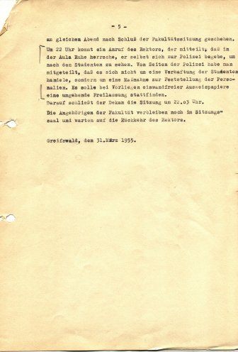 Protokoll der Außerordentlichen Fakultätssitzung der Medizinischen Fakultät am 30. März 1955. Während dieser Sitzung informiert der Staatssekretär Gerhard Harig die Universitätsleitung über die Pläne der Regierung: Die Medizinische Fakultät...