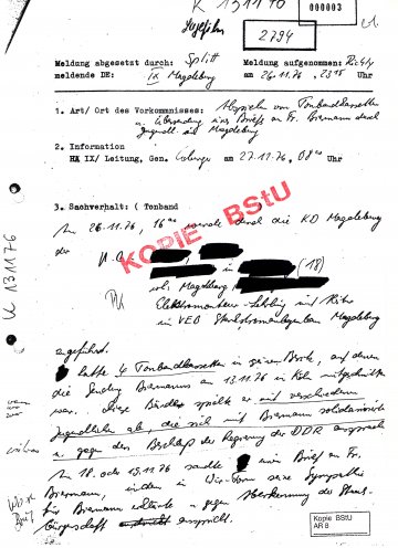 In Magdeburg hören sich Jugendliche das Biermann-Konzert an und solidarisieren sich mit ihm. Quelle: BStU, MfS, HA IX 10048, Bl. 3
