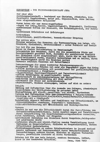 Konzeptpapier der Friedensgemeinschaft Jena vom März 1983. Quelle: Robert-Havemann-Gesellschaft