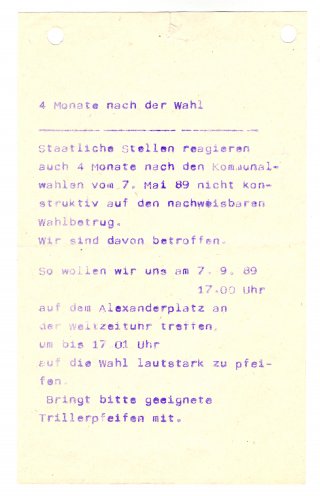Flugblätter mit Aufrufen zum Protest gegen Wahlfälschungen. Quelle: Robert-Havemann-Gesellschaft / RHG_Fak_0819