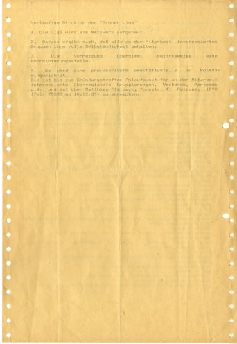 Gründungsaufruf der Grünen Liga (1989). Quelle: Robert-Havemann-Gesellschaft, Seite 2 von 2, RHG_Fak_0942_a