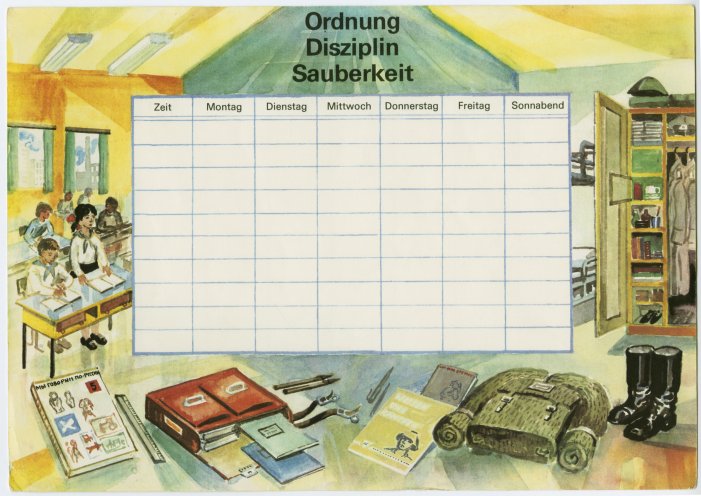 Damit jedes Kind weiß, was ein Soldat alles braucht: ein Stundenplan aus dem Jahr 1983. Quelle: Robert-Havemann-Gesellschaft