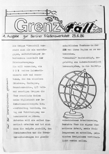 Unzensiert, illegal, riskant: Die erste Ausgabe des grenzfalls vom 29. Juni 1986. Quelle: Robert-Havemann-Gesellschaft / RHG_Fo_HAB_10482