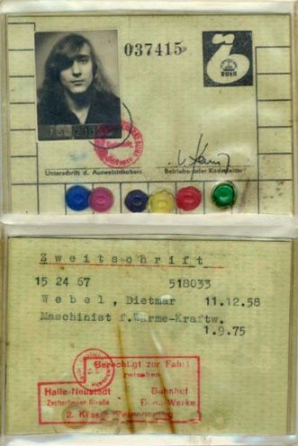 Betriebsausweis des Lehrlings Dietmar Webel.