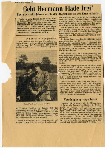 Zeitungsbericht über Hermann Joseph Flade, Oktober 1960. Quelle: BStU, MfS, Ast Chemnitz, 12/52 GA/Beiakte 1