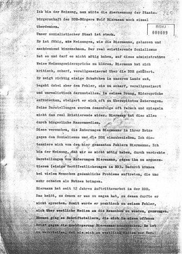 Folgenschwere Stellungnahme: Am 29. November 1976 erklärt Roland Jahn, Student der Wirtschaftswissenschaften, dass er die Ausbürgerung von Wolf Biermann nicht gutheißt. Im Februar 1977 wird er von der Universität exmatrikuliert. Quelle: BStU, MfS,...